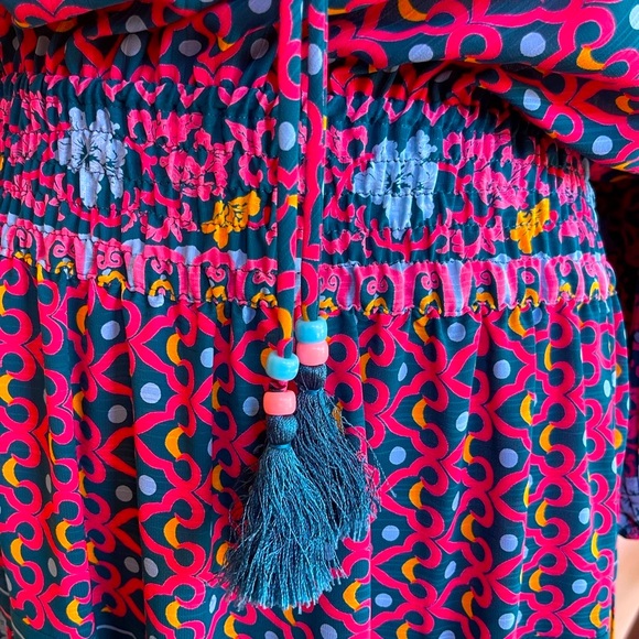 DIANE FREIS Beautiful Vtg 90’s Classic Floral Geometric Dress Fringe Tie Sz 12 - Picture 9 of 15